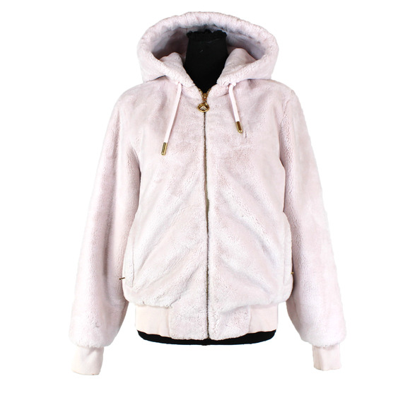 Moose Knuckles x Jennifer Meyer Faux Fur Jacket Pink Hooded Full Zip Up Crop M - Picture 2 of 8